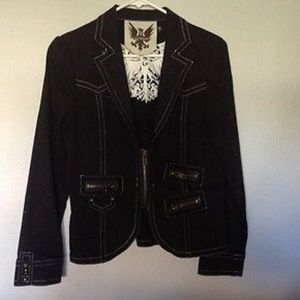 Black Jean Stretchy Material with White Emblem